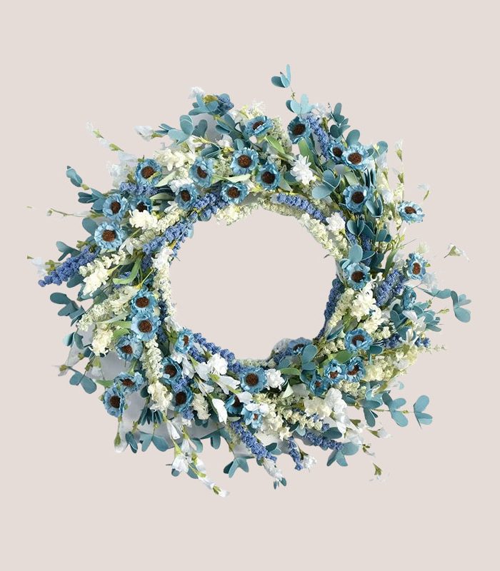 decorative-blue-flower-artificial-wreath